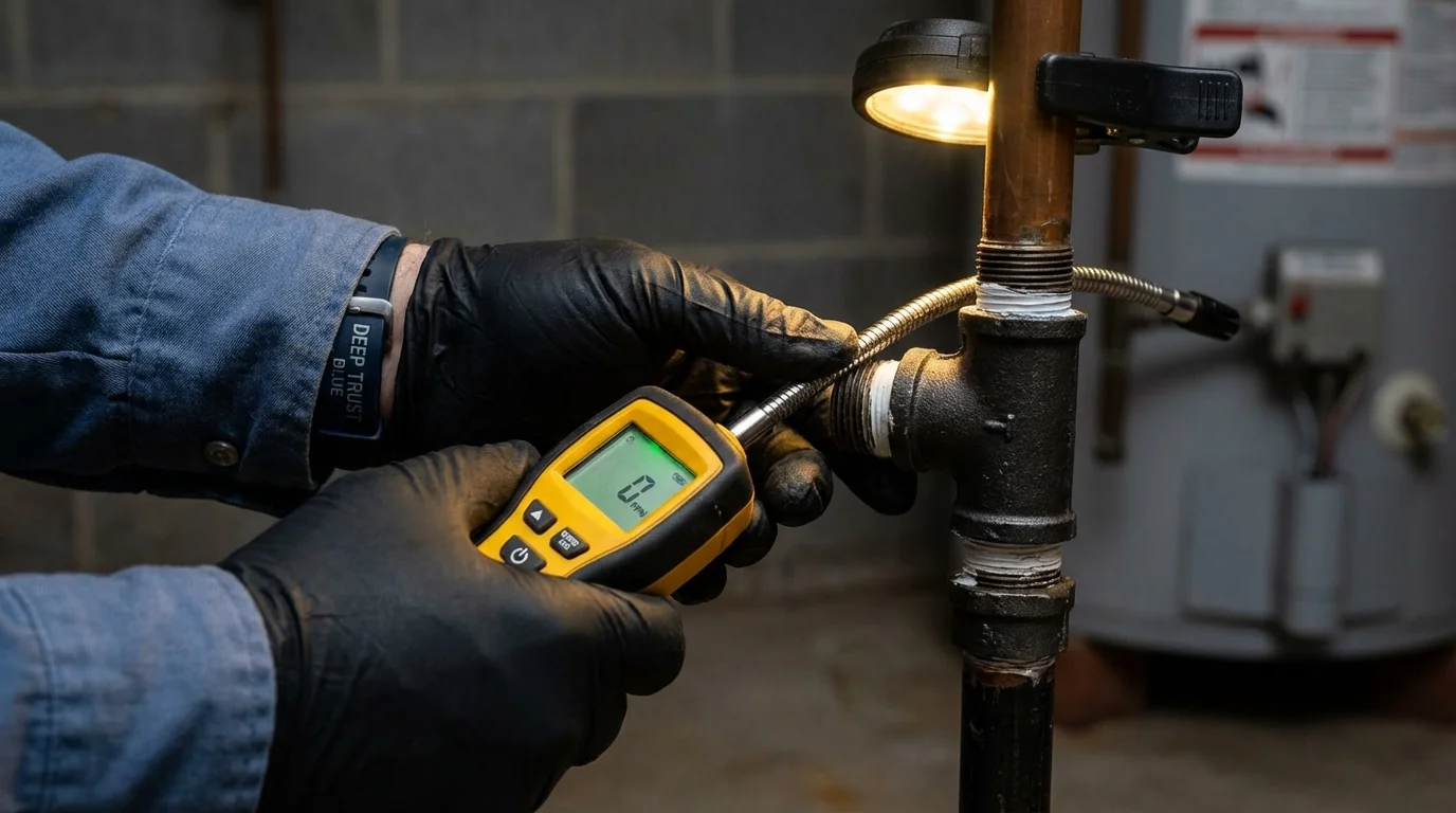 Gas leak detection with electronic sniffer by Johns Plumbing LLC in Salcha