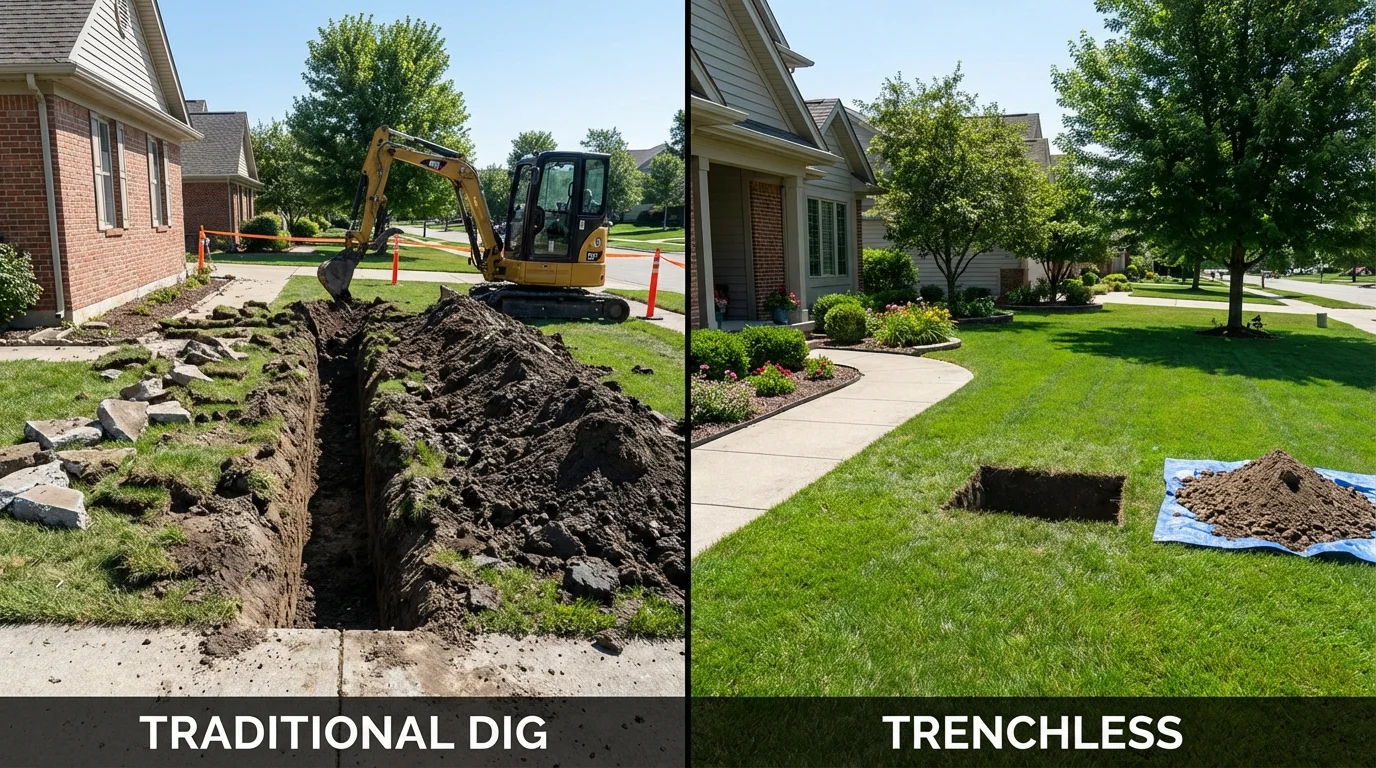 Trenchless sewer repair with minimal yard damage versus traditional excavation in Salcha, AK